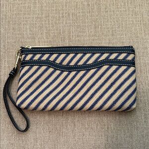 Talbots Navy and Tan Striped Wristlet